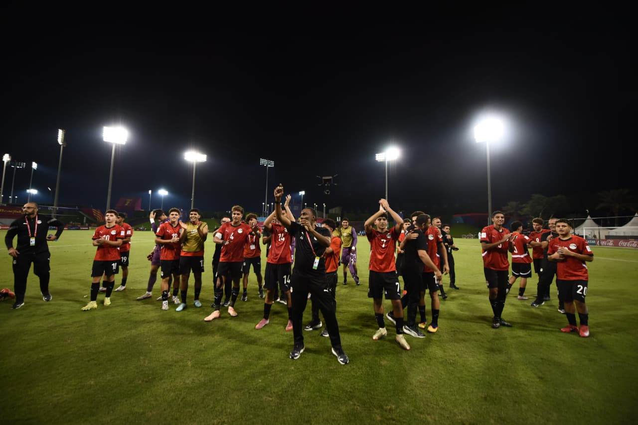 فرحة المنتخب الوطني تحت 17 سنة بعد التعادل مع فنزويلا بعشرة لاعبين